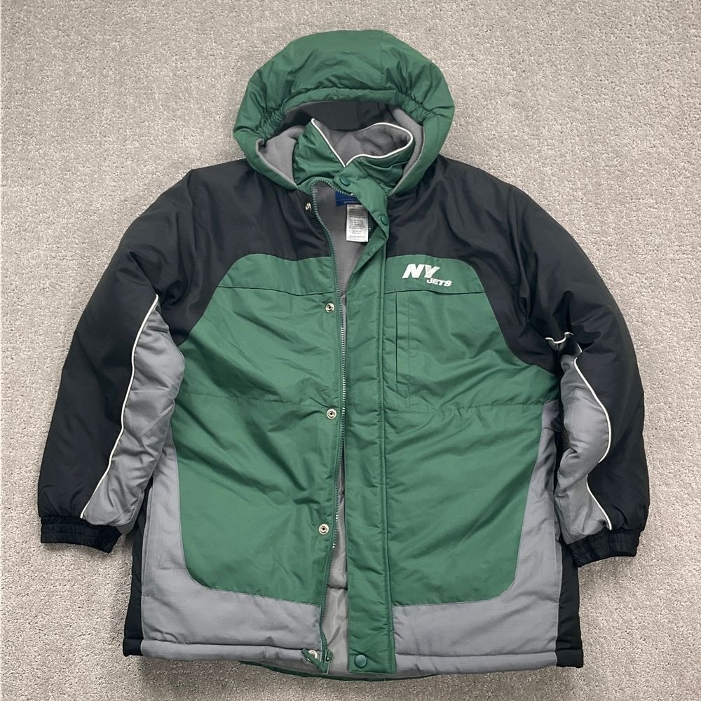 Reebok NFL Jacket Women XL‎ 18-20 Green Gray NEW YORK JETS Winter Puffer Hood